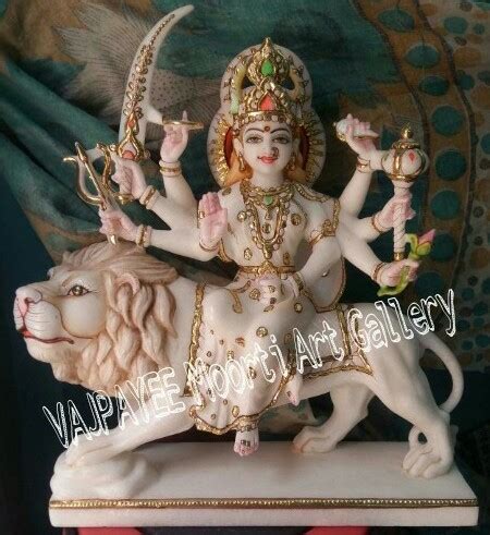 Golden Gold Plated Painted Marble Durga Mata Statue For Worship