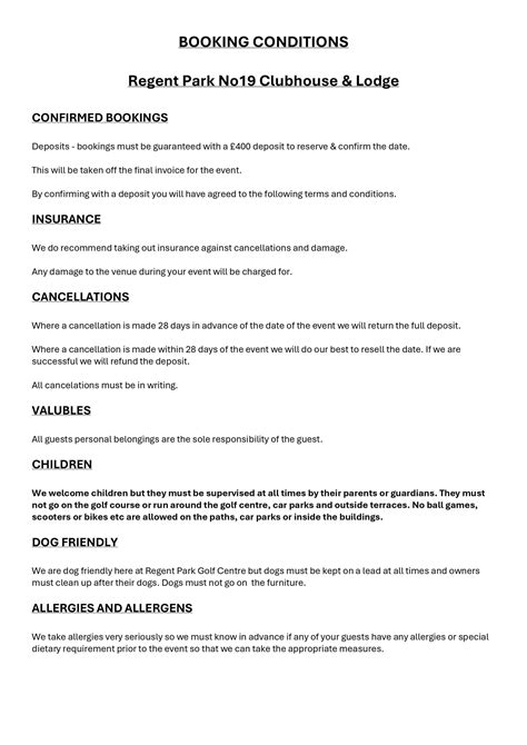 Events Booking Terms & Conditions - No19 Clubhouse