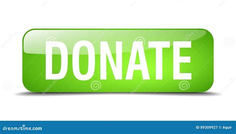 Donate Green Square 3d Realistic Web Button Stock Vector Illustration