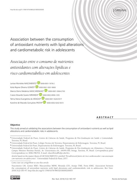 Pdf Association Between The Consumption Of Antioxidant Nutrients With