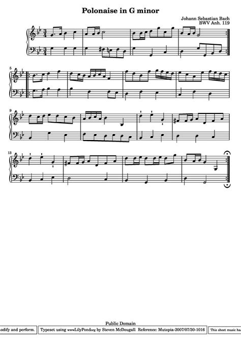 Polonaise In G Minor Free Sheet Music By J S Bach Pianoshelf