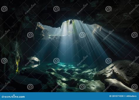 Underwater Cave System With Different Underwater Caves And Passageways Leading To Mysterious