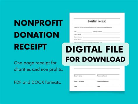 Nonprofit Charity Donation T Receipt Pdf Docx Word Doc 501c3 Donation Receipt Digital