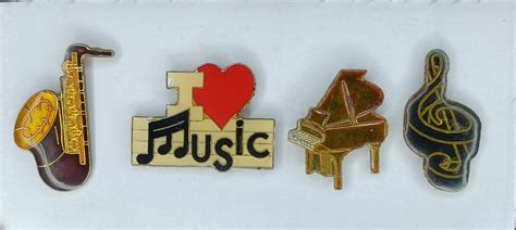 Vintage Enamel Music Pins Saxophone Piano Music Notes I