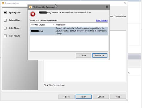 Quando Si Tenta Di Spostare O Rinominare Un File Di Inventor In Vault
