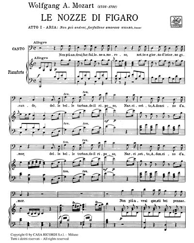 Non Pi Andrai Farfallone Amoroso From Le Nozze Di Figaro Sheet