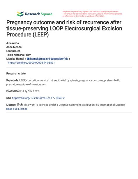 PDF Pregnancy Outcome And Risk Of Recurrence After Tissue Preserving