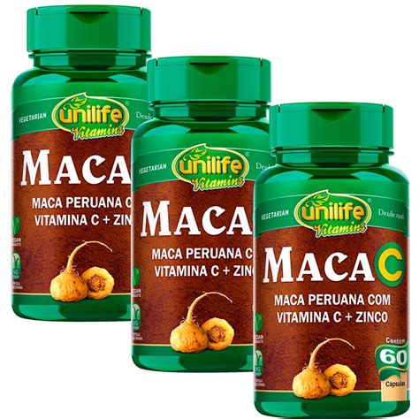 Kit c 3 Maca Peruana Vit C Zinco 550mg Vegan 180 Cáps em