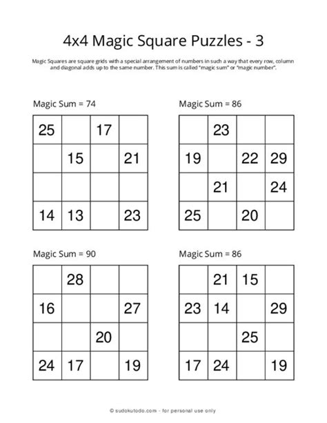 Magic Square Logic Puzzles Printable