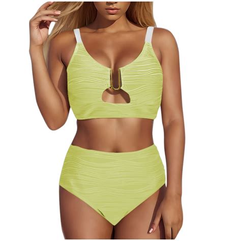 Bpmpbo Summer Women S Bikini Set V Neck Cutout Swimsuit High Waisted Textured Ruched Summer