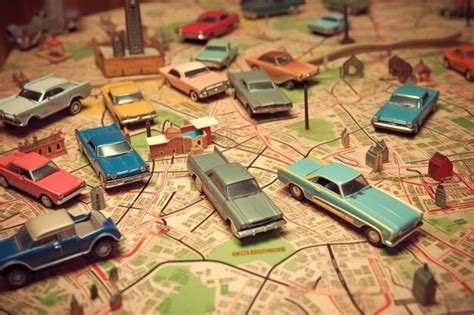 Carros De Brinquedo Retr Estacionados Em Um Mapa Antigo Criado Ia