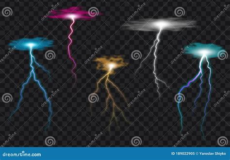 Colored Lightning Bolt Vector Set On Transparent Background Electric