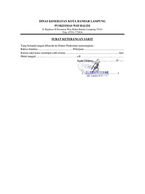surat sakit puskesmas  halim terbaru