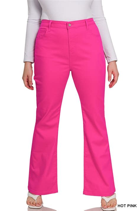 Plus High Rise Flare Jeans Hot Pink Crawford Hill Boutique