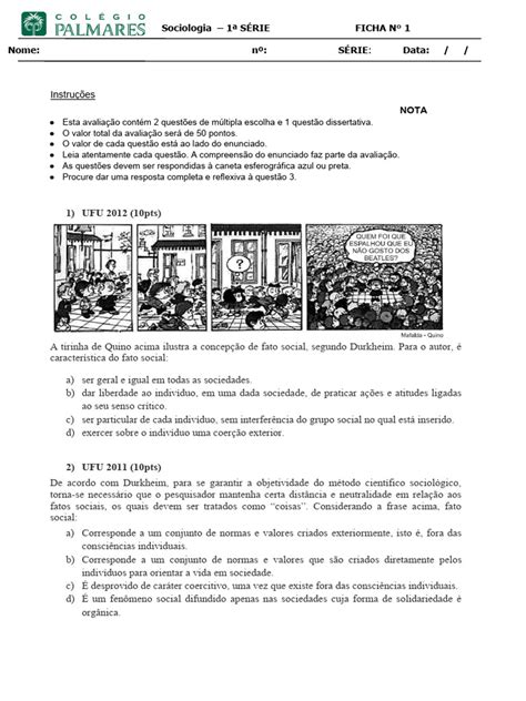 Atividade Avaliativa Sociologia 1 Série Pdf Sociologia Gênero