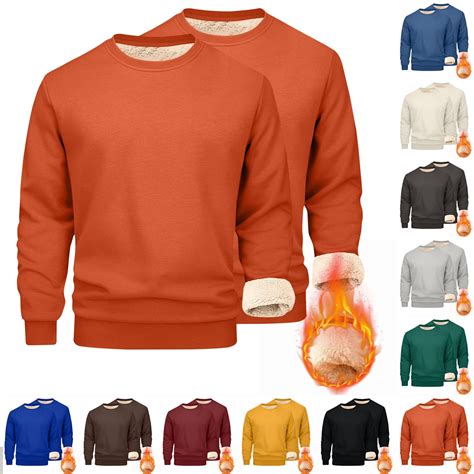 Bxingohai 2 Pack Mens Crewneck Sweatshirt Warm Sherpa Lined