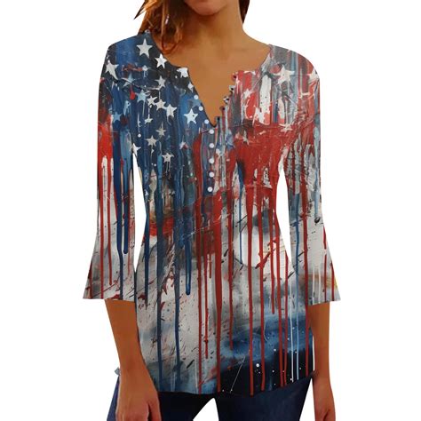 Pmuybhf Female 4th Of July Long Sleeve Dressy Tops For Women Womens