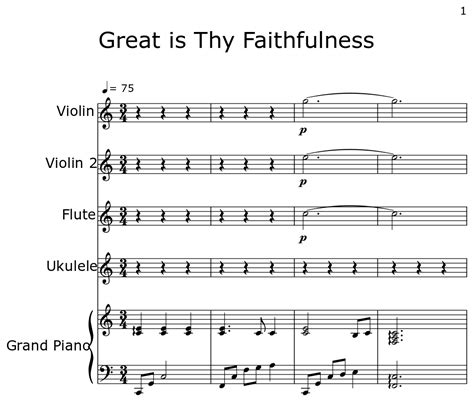 Great Is Thy Faithfulness Sheet Music For Violin Flute Ukulele Piano