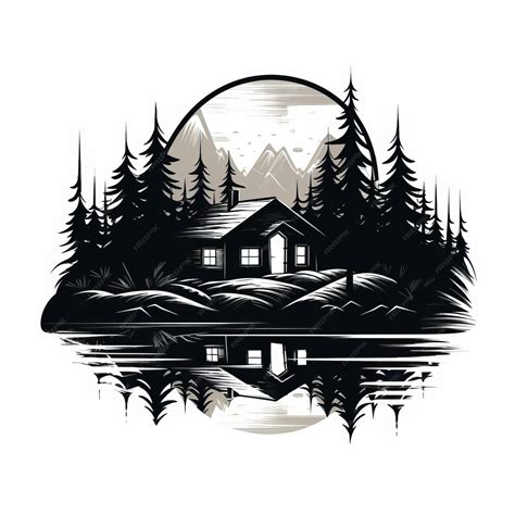 Premium AI Image | Bold Black And White Cabin In The Woods Graphic Logo