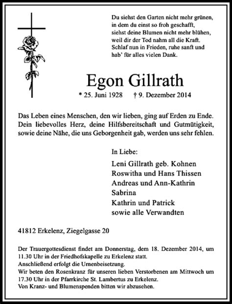 Alle Traueranzeigen für Egon Gillrath trauer rp online de