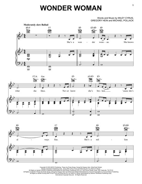 Download Miley Cyrus "Wonder Woman" Sheet Music & PDF Chords | Piano, Vocal & Guitar Pop Music ...