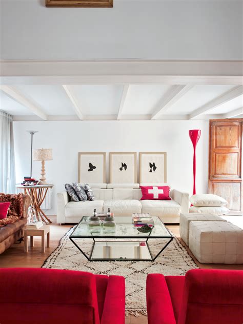 Contemporary Red and White Living Room - Interiors By Color