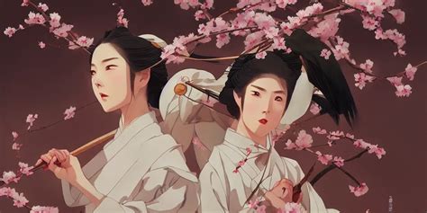 Wuxia Cherry Blossom In The Style Of Studio Ghibli Stable