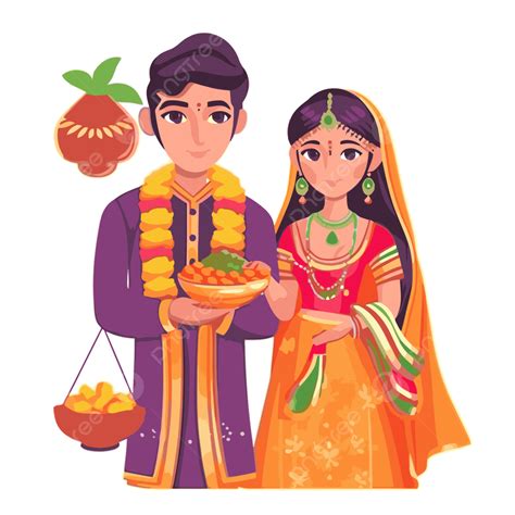 Shubh Vivah Clipart Casal Do Desenho Animado Da Tradi O Indiana Vetor