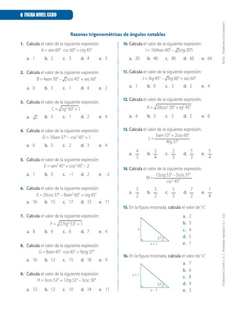 F0 Razones Trigonométricas De Ángulos Notables Pdf