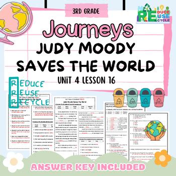 Journeys 3rd Grade Judy Moody Saves The World Reading Comprehension WS