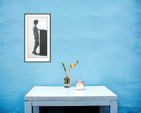 Nude Male Figure Drawing Print Standing Man Black White Etsy