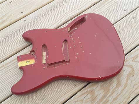 1966 Fender Musicmaster Duo Sonic Guitar Body Red Original Reverb