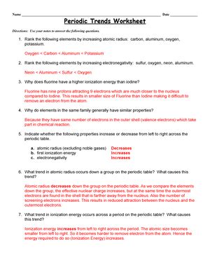 Dry Lab Periodic Trends Answer Key Name Studocu Worksheets Library