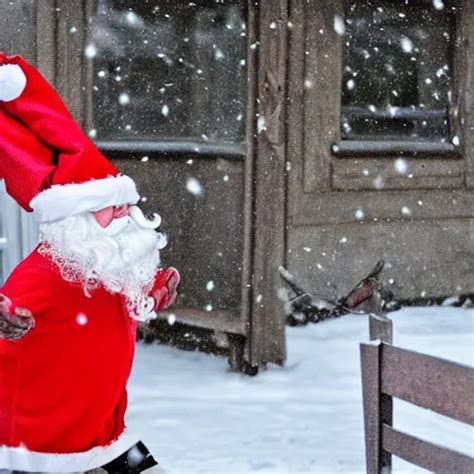 A Rabbit Dressed As Santa Stands Outside A Brown Stable Diffusion