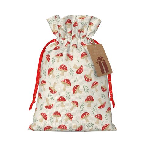 Coaee Cartoon Flat Mushrooms For Christmas Linen Bags With Drawstrings