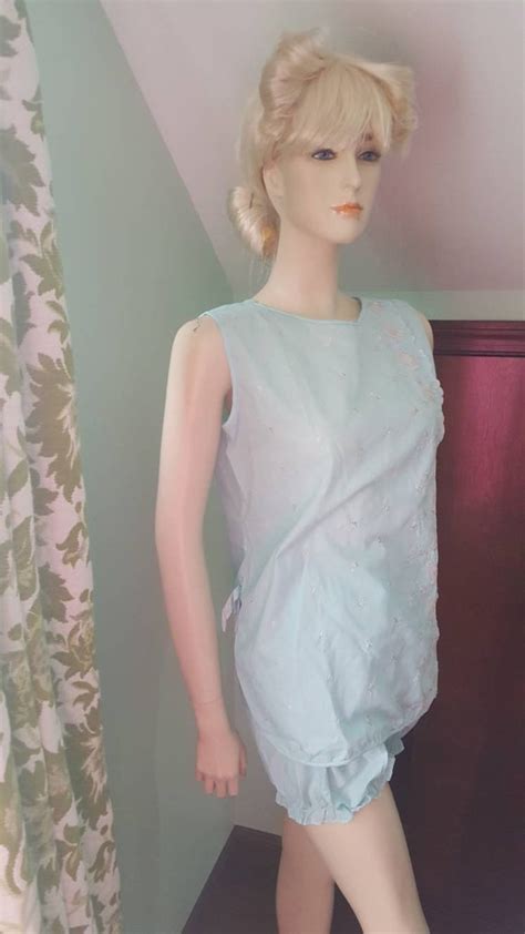 S Blue Babydoll Lingerie Set Vintage Pajama Set V Gem