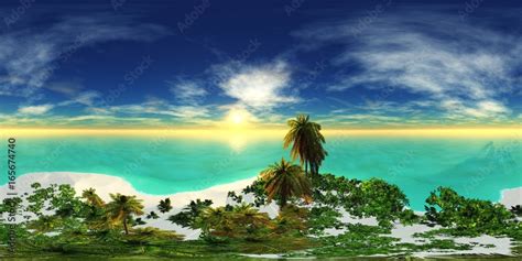 Stockillustratie Hdri High Resolution Map Tropical Beach With Coconut