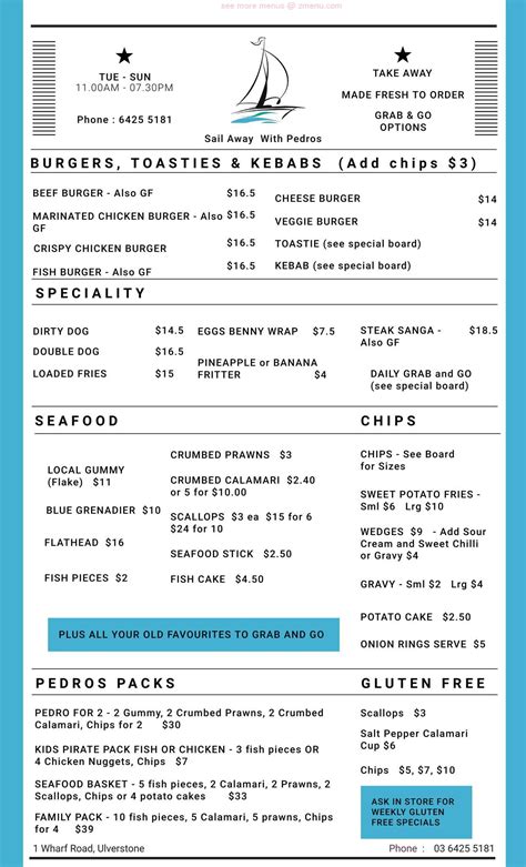 Menu At Sail Away Cafe Ulverstone