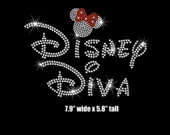 Personalized Disney Font Minnie Mouse With Hot Pink Polka Dot Bow Custom Iron On Rhinestone