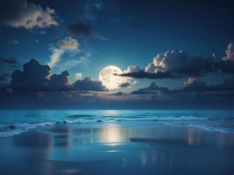 Premium AI Image | Night Sky with Moon and Clouds Over the Ocean