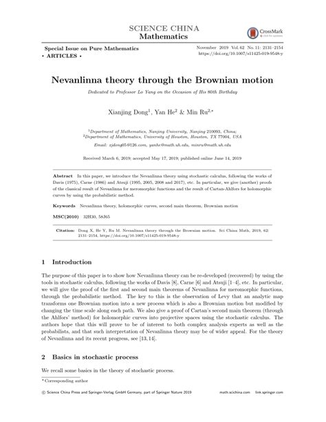 PDF Nevanlinna Theory Through The Brownian Motion