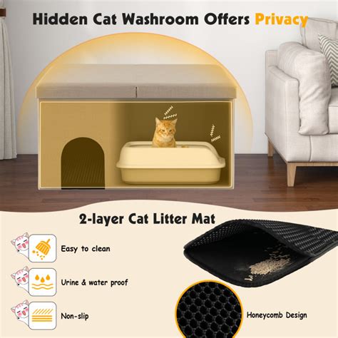 Cat Litter Box Enclosure Hidden Furniture with Urine Proof Litter Mat ...