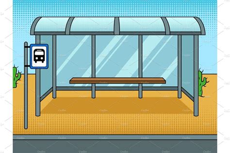 Bus Stop Cartoon Pop Art Vector Illustration By Alexart On