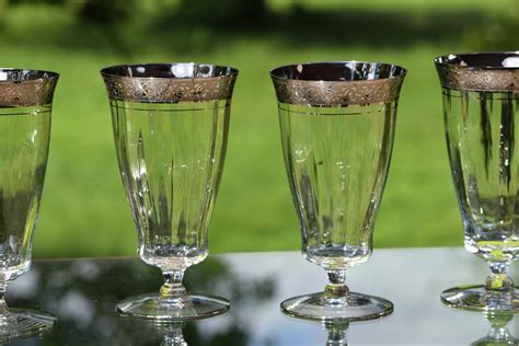 Vintage Platinum Encrusted Crystal Cocktail Glasses Set Of 4