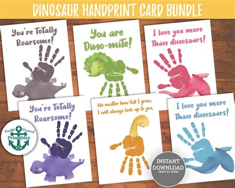 Printable Dinosaur Handprint Card Bundle Dino Hand Print Craft Etsy