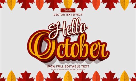 Premium Vector | Vector design editable text effect hello october 3d text