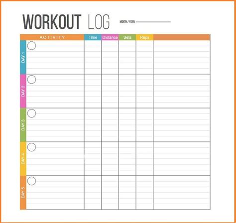 Blank Workout Chart Template