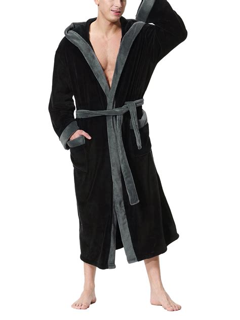 Gueuusu Mens Fleece Hooded Robe Super Soft Plush Bathrobes Fuzzy Winter