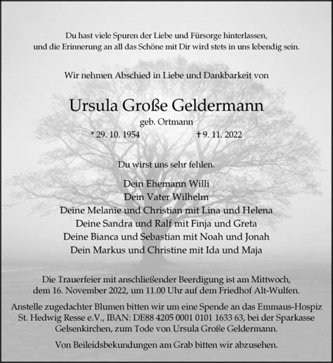 Traueranzeigen Von Ursula Gro E Geldermann Sich Erinnern De