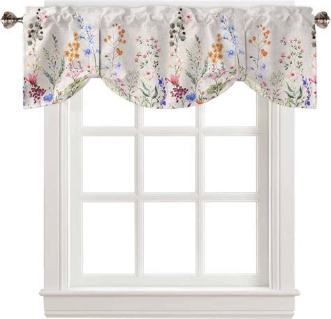 Amazon Yokou Tie Up Kitchen Curtains Valances Spring Flower Leaf